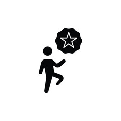 Black silhouette of a person walking with a star badge above their head, representing achievement or quality.
