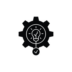 Gear with lightbulb and checkmark symbolizing idea generation, innovation, and successful process completion.