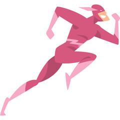 Pink Superhero Running Fast with Lightning Bolt Symbol on Chest Against White Background