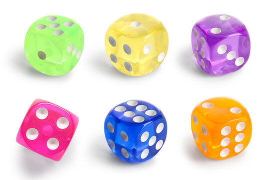 Set of colorful dices on white background