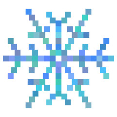 Multicolor pixel snowflake, minimalistic vector art, cartoon stylization, winter illustration