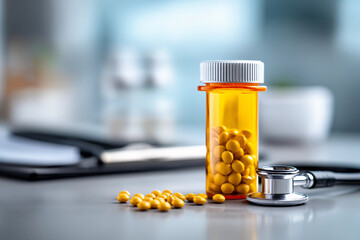 Healthcare Concept with Prescription Medication and Stethoscope