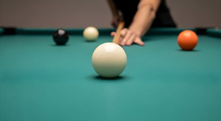 Precision Aim Capturing the Focus of a Player Lining Up a Shot on the Billiards Table