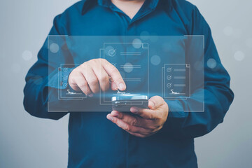 Man typing on laptop, Online business contract Electronic signature, signing business contract concept. e-signing, digital document management