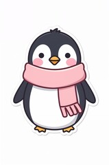 Obraz premium Cute Winter Penguin with Pink Scarf – Kawaii Christmas Character Illustration. perfect for sticker
