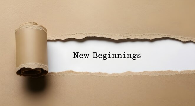 New Beginnings Reveal Ripped Paper Unveiling Fresh Start Message