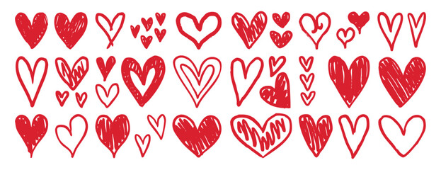 Charcoal hearts doodle set love pencil drawings icon