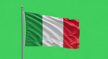 Obraz premium Italy flag waving on a green background. Chromakey concept for national day and independence day, motion graphic asset for news and media.