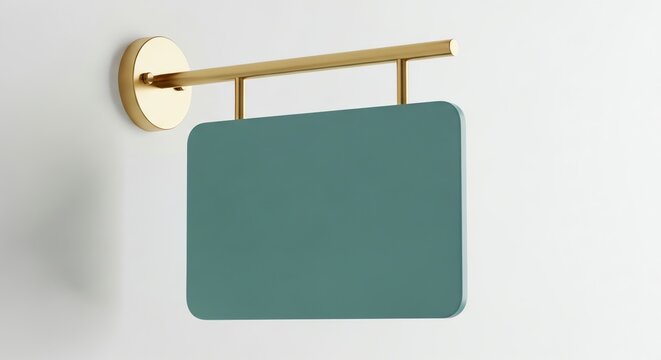 Green sign with gold bracket on white wall