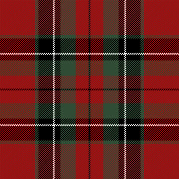 Christmas and new year tartan plaid. Scottish pattern in black, red, green and white cage. Scottish cage. Traditional Scottish checkered background. Seamless fabric texture. Vector illustration