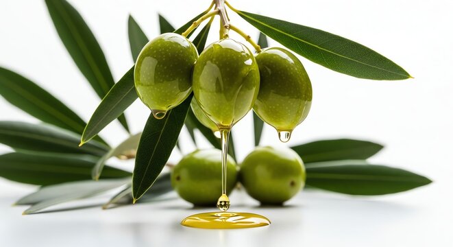 Olive branch with olives and dripping oil