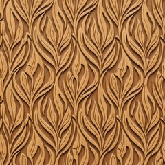 Seamless Wooden Carved Floral Pattern with Abstract Leaf Motifs and Natural Wood Grain Texture.