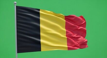 Obraz premium Belgium flag waving on a pole with a green background for chromakey. National symbol for independence day.