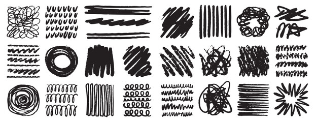 Doodle grunge ink brush stroke handwriting set. Hand drawn scribble vector squiggle swirl set. messy black crayon line. decorative signature, bold pencil sketch texture