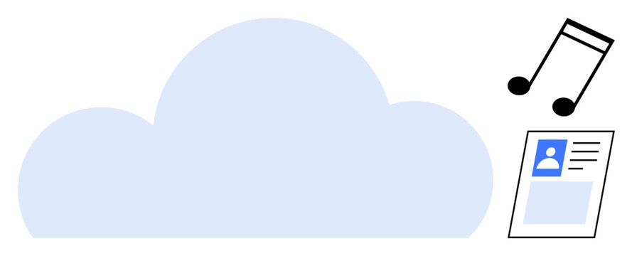 Cloud storage concept. Cloud icon paired with file and music symbols for digital storage and easy access. Cloud storage enables secure file sharing, backup, and accessibility. Perfect for tech