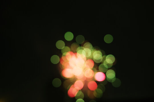 Blurry vision view of firework display at night