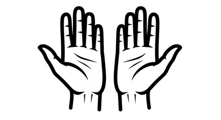 A simple black and white line art illustration of two open hands in a gesture of prayer or receiving.