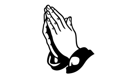 Obraz premium Illustration of two hands clasped together in a praying position, rendered in black and white with clear outlines.