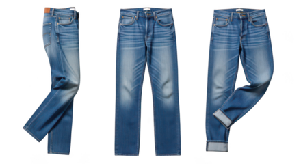 Blue Jeans Flat Lay Collection Front Side And Cuffed Views