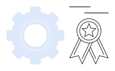 Gear and star-emblazoned award ribbon suggest productivity, achievement, success, and quality. Ideal for business, teamwork, innovation, creativity, leadership goals simple flat metaphor