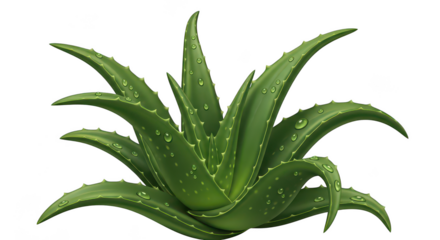 Fresh Aloe Vera Plant With Dew Drops On Black Background