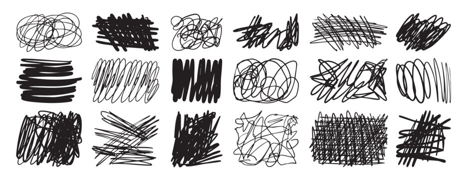Vector set of scribble graphic elements hand drawn strokes and highlights