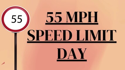 55 MPH Speed Limit Day Animation – Traffic Sign with Bold Typography on Abstract Background, Road Safety Awareness Motion Graphic