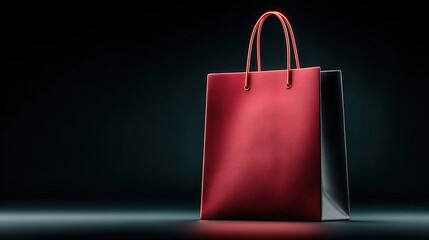 Red and black shopping bag for sale events, copy space