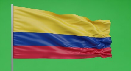 Naklejka premium Colombia flag waving on green screen. National symbol for independence day. Patriotism and national identity. Chroma key background.