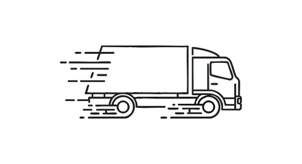 Fast moving shipping delivery truck line art vector icon for transportation apps and websites
