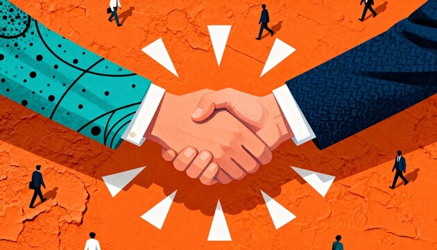 Abstract Business handshake Agreement - background, orange - For corporate branding and concepts