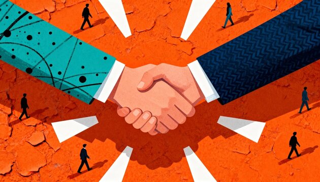 Abstract Business handshake Agreement - background, orange - For corporate branding and concepts