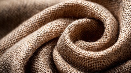 Fototapeta premium Coarse woven fabric exhibits rich texture and spiral folding in close up view