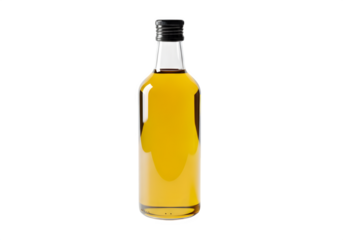 A glass bottle of cooking oil isolated on a transparent or white background. PNG
