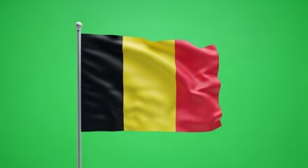 Belgium flag waving on green screen. National symbol for patriotic event, independence day, national day, or chromakey background.