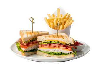 Club sandwich meal isolated on a transparent or white background. PNG
