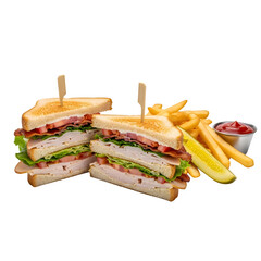 Club sandwich meal isolated on a transparent or white background. PNG
