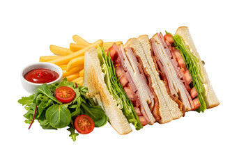 Club sandwich meal isolated on a transparent or white background. PNG
