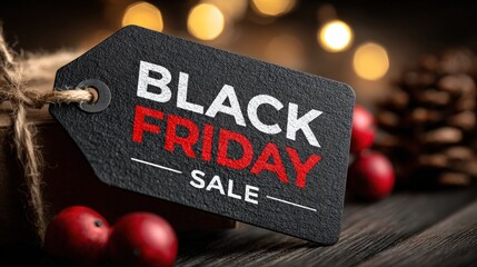Black friday sale tag promoting seasonal shopping event