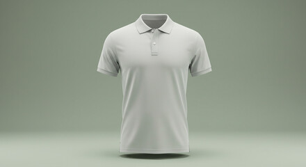 A grey polo shirt with short sleeves on a neutral background