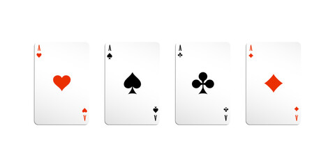 Realistic ace playing cards isolated on white background, perfect for casino design, gambling illustrations, poker themes, entertainment branding, and digital art with elegant composition.
