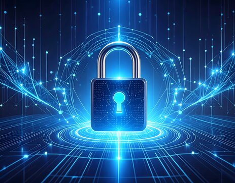 Digital Fortress A Lock Amidst a Futuristic Web of Data Protection