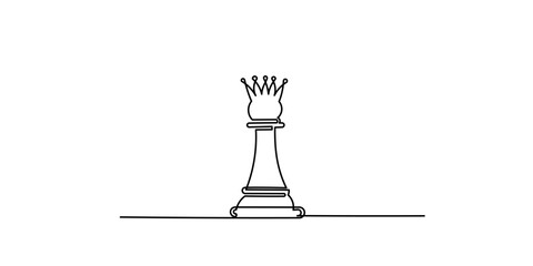 Continuous line drawing of Queen chess pieces. Single one line drawing chess pieces strategy, management, or leadership business concept.chess game isolated on a white background.
