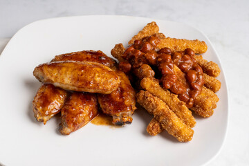 chicken wings   with chicken chilli fries