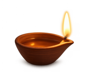 Burning traditional oil lamp (diya) for diwali festival, celebration, worship, and spiritual light on transparent background