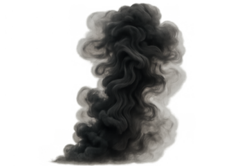 Black smoke plume rising, creating air pollution and environmental damage, representing industrial emissions and a burning hazard