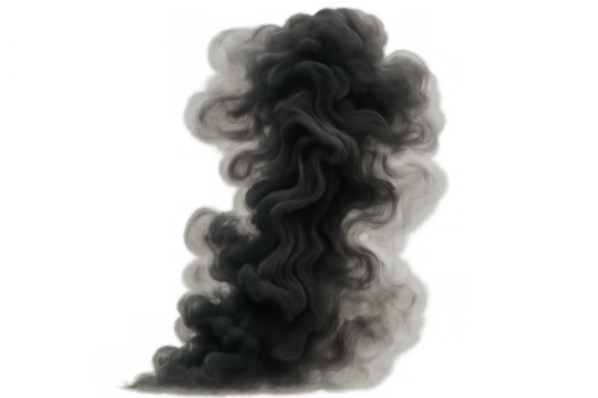 Black smoke plume rising, creating air pollution and environmental damage, representing industrial emissions and a burning hazard