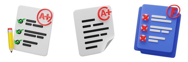 3D Papper Exam result icon, for education and studies. Office supplies, School, university or college design element