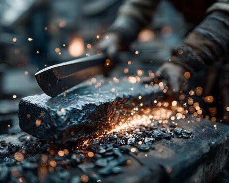 Forge your legacy with craftsmanship artisan shaping metal with sparks flying, perfect for brands needing authentic industrial strength and skilled expertise