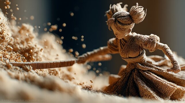 Fierce sand samurai warrior strikes with skill, strength, and determination, a powerful symbol of resilience and grit in the face of adversity